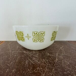 Vintage Fire King Anchor Hocking‎ Green Dutch Flower Milk Glass Mixing Bowl